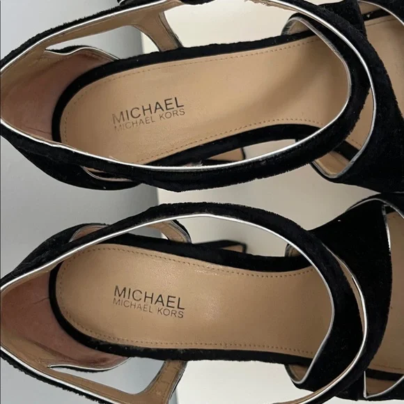 Michael Kors black velvet open toe platform high Heels 7M silver buckle accent - Picture 3 of 13